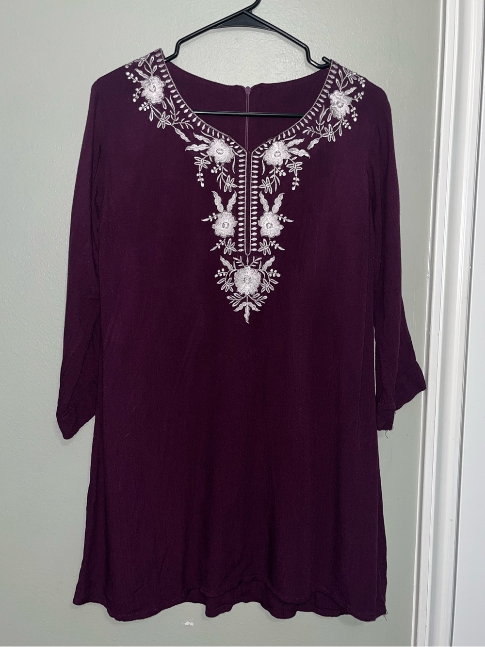 Embroidered Plum V-Neck Tunic Top